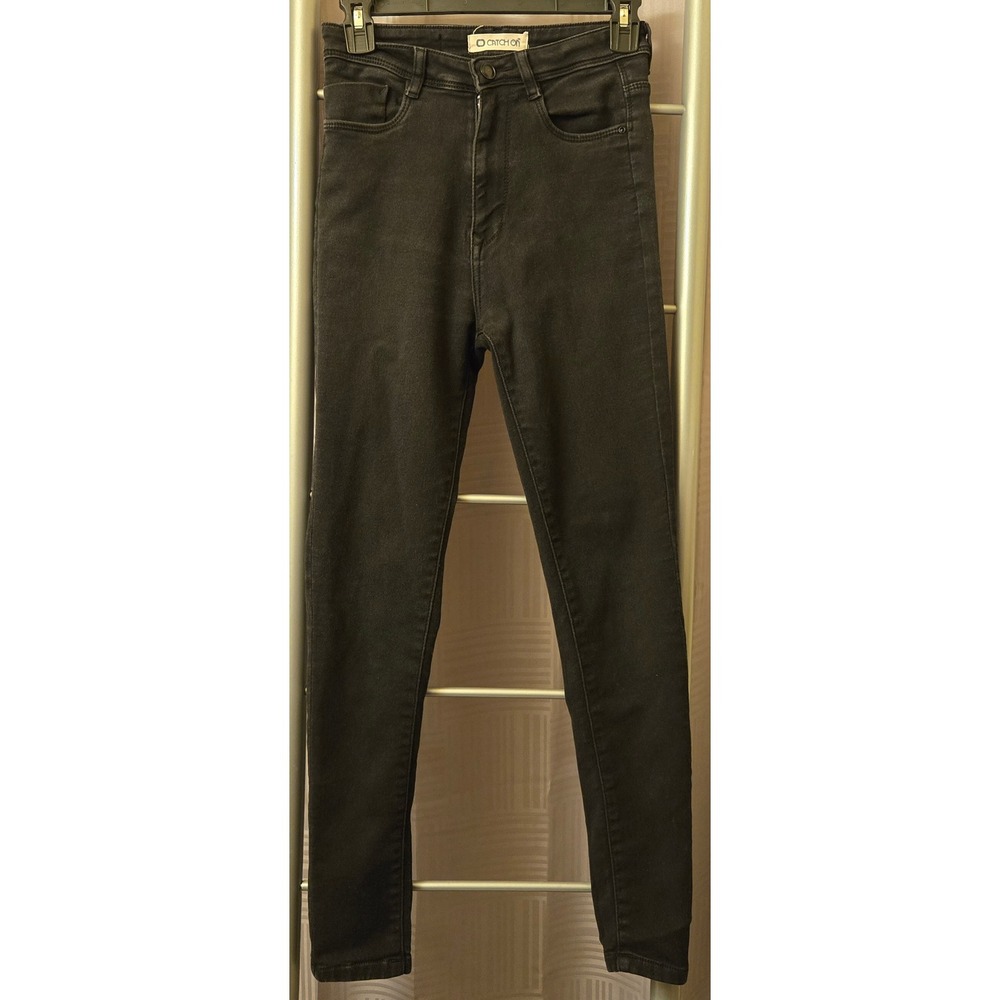 Catch On Womens High Rise Skinny Jeans Faded Black Denim Size 28 x 27 Inseam